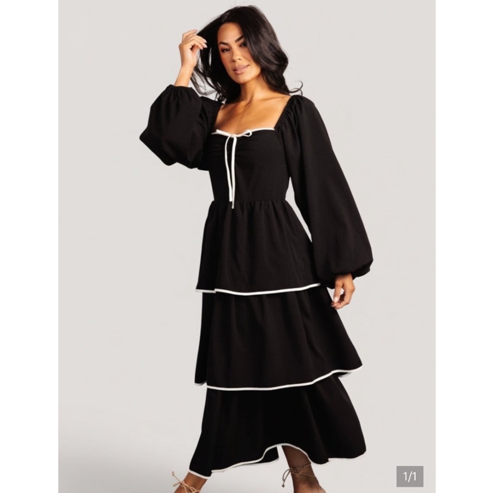 Baltic Born Size Medium Black White Barcelona Tiered Dress Formal Old Money